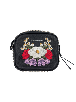 Black Floral Embroidered And Studded Crossbody Bag