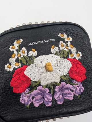 Black Floral Embroidered And Studded Crossbody Bag