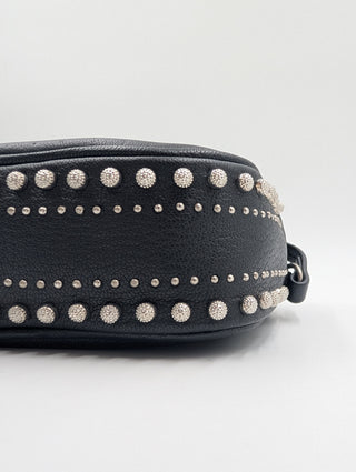 Black Floral Embroidered And Studded Crossbody Bag