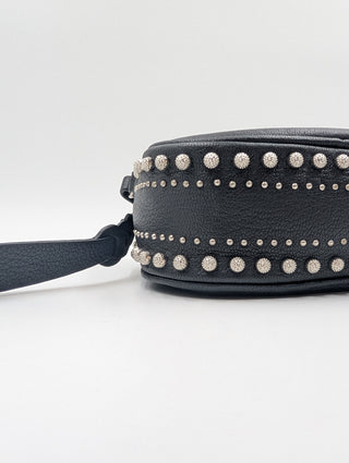Black Floral Embroidered And Studded Crossbody Bag