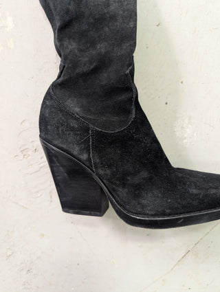 Black Suede Over-The-Knee Leather Boots