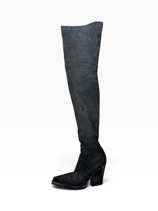 Black Suede Over-The-Knee Leather Boots