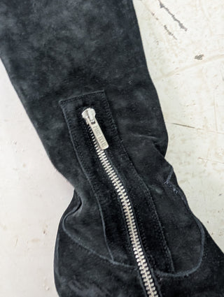 Black Suede Over-The-Knee Leather Boots