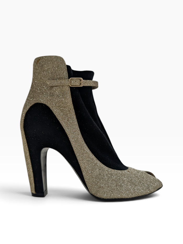 Line 22 Gold Glitter Ankle Strap Boots