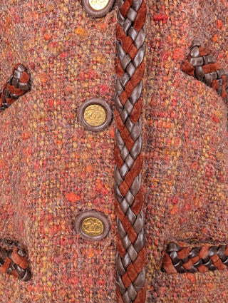 Chanel Vintage Brown Wool Tweed Jacket With Leather Trims, view 3