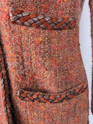 Chanel Vintage Brown Wool Tweed Jacket With Leather Trims, view 7