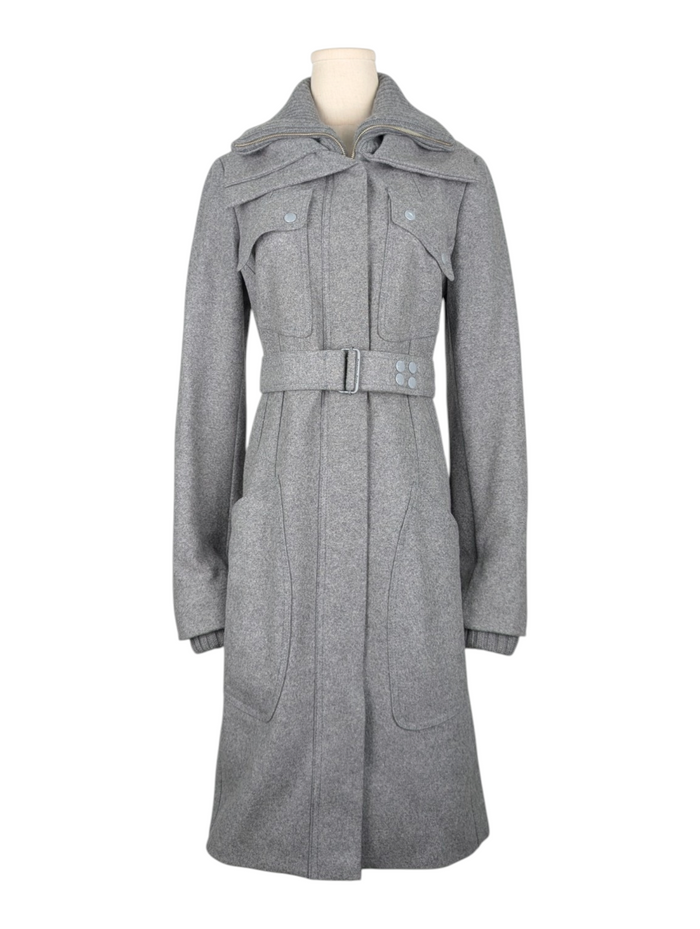 Patrizia Pepe Grey Wool Coat With Waistbelt