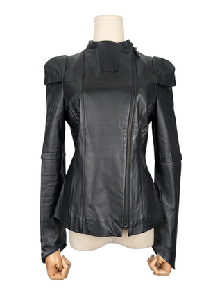 Faith Connexion Black Leather Jacket With Shoulder Details