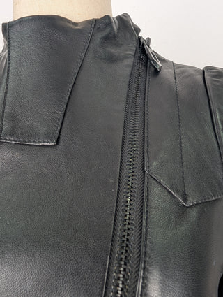 Faith Connexion Black Leather Jacket With Shoulder Details, view 3