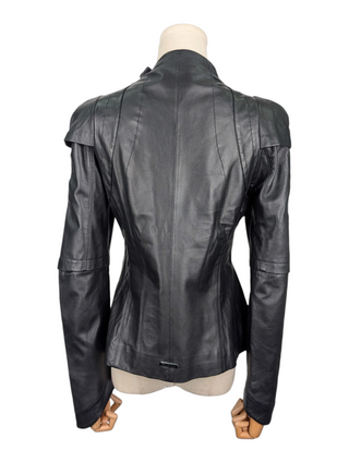 Faith Connexion Black Leather Jacket With Shoulder Details, view 2