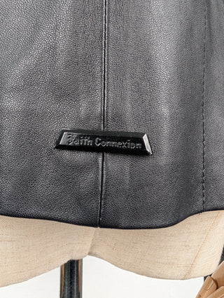 Faith Connexion Black Leather Jacket With Shoulder Details, view 5