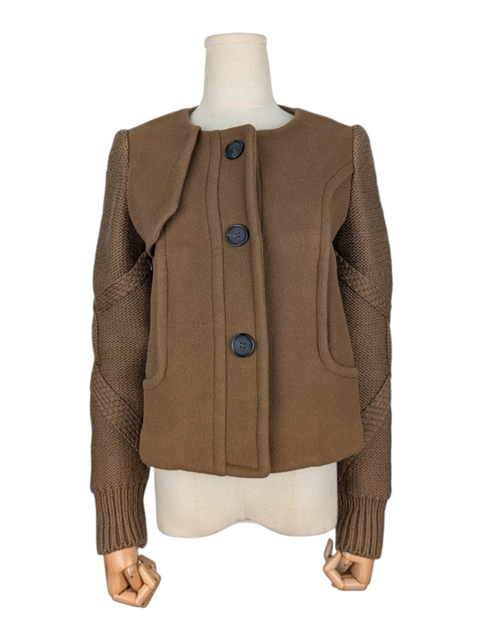 Hanii Y Brown Wool Jacket With Cable Knit Sleeves