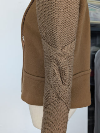Hanii Y Brown Wool Jacket With Cable Knit Sleeves, view 5