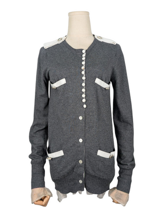 Sacai Grey Cardigan With See-Through Ruffle Details
