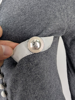 Sacai Grey Cardigan With See-Through Ruffle Details, view 4