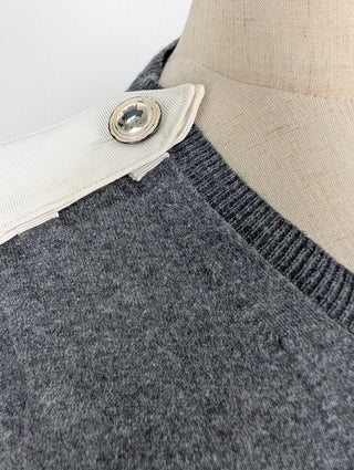 Sacai Grey Cardigan With See-Through Ruffle Details, view 6