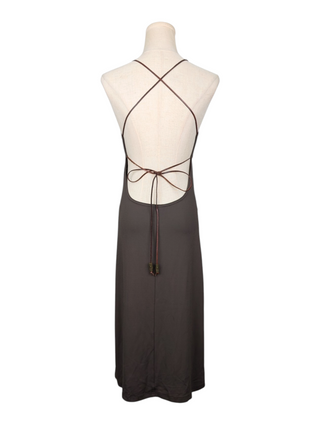 Celine Khaki Open Back Halter Dress, view 2