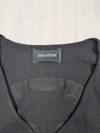 Zadig & Voltaire Black Wool Long Sleeve Top With Skull At The Back, view 3