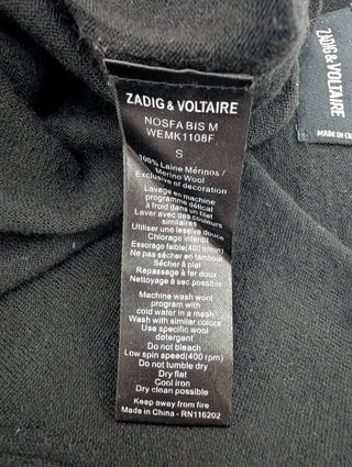 Zadig & Voltaire Black Wool Long Sleeve Top With Skull At The Back, view 5