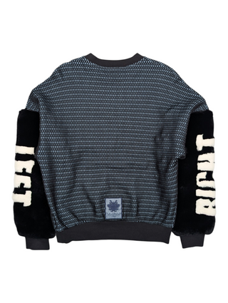 Mr & Mrs Italy Blue And Black Mesh Sweater With Rabbit Hair Sleeves, view 2