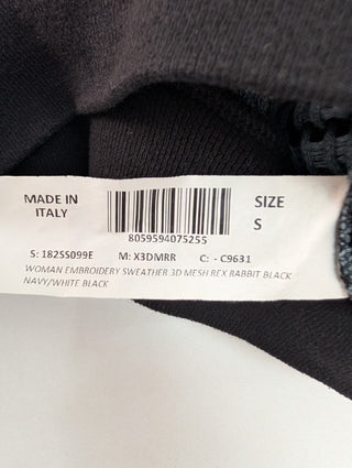 Mr & Mrs Italy Blue And Black Mesh Sweater With Rabbit Hair Sleeves, view 8