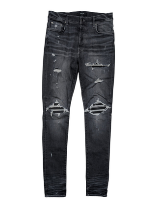 Amiri MX-1 Black Leather Patch Jeans, front