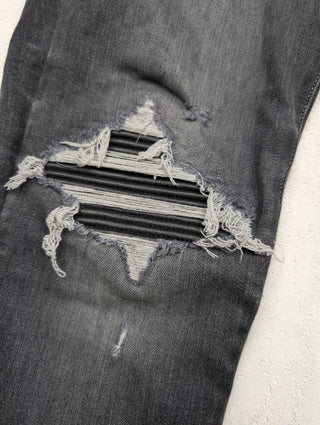 Amiri MX-1 Black Leather Patch Jeans, detail 2