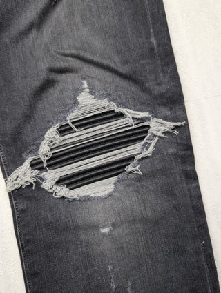 Amiri MX-1 Black Leather Patch Jeans, detail 3
