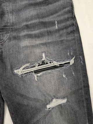 Amiri MX-1 Black Leather Patch Jeans, detail 5