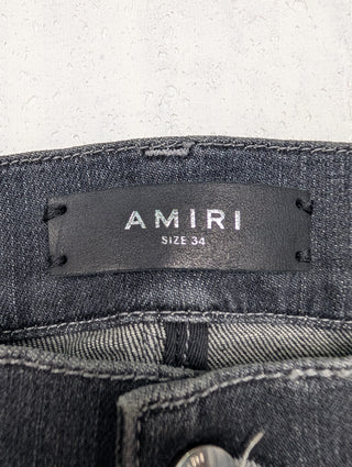 Amiri MX-1 Black Leather Patch Jeans, detail 8
