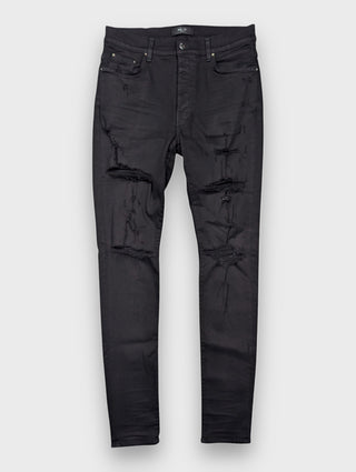 Amiri Black MX-1 Distressed Ripped Jeans, front