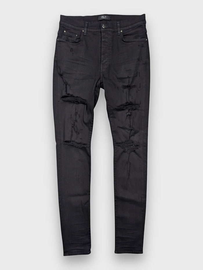 Amiri Black MX-1 Distressed Ripped Jeans