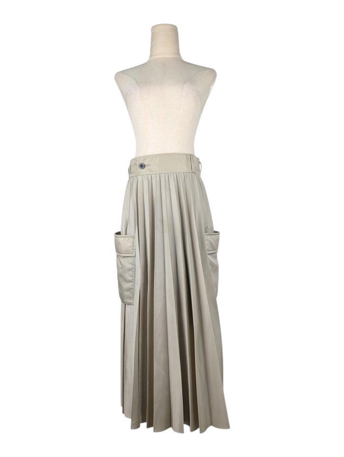 Sacai Khaki Twill Pleated Midi Skirt With Cargo Pockets