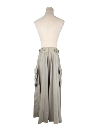 Sacai Khaki Twill Pleated Midi Skirt With Cargo Pockets, back