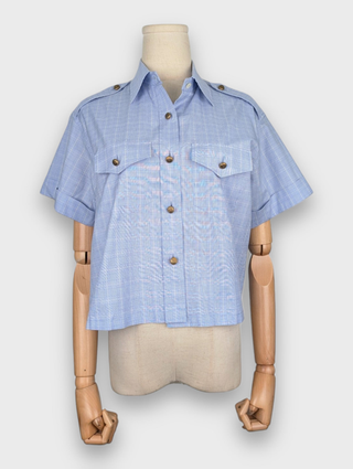 Prada Blue Prince Of Wales Cotton Crop Shirt, front