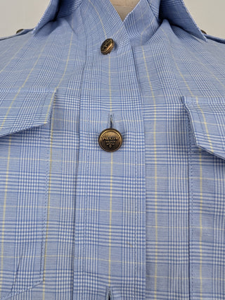 Prada Blue Prince Of Wales Cotton Crop Shirt, detail 1