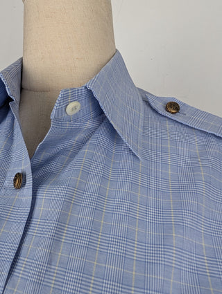 Prada Blue Prince Of Wales Cotton Crop Shirt, detail 2