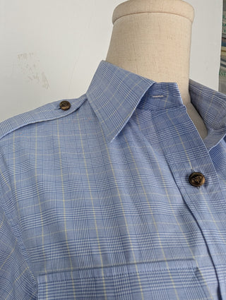 Prada Blue Prince Of Wales Cotton Crop Shirt, detail 3
