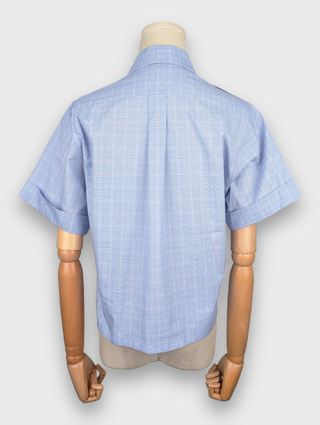 Prada Blue Prince Of Wales Cotton Crop Shirt, back