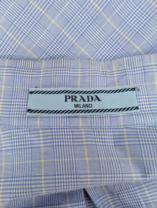 Prada Blue Prince Of Wales Cotton Crop Shirt, detail 5