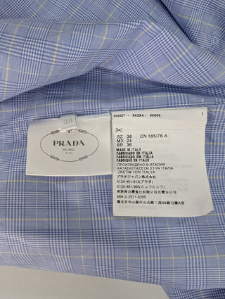 Prada Blue Prince Of Wales Cotton Crop Shirt, detail 6
