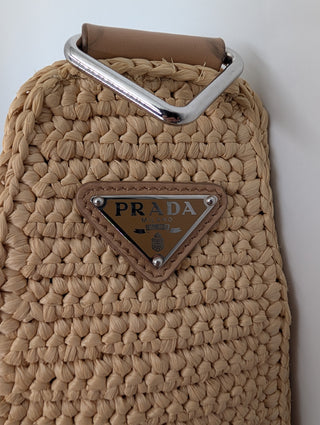 Prada Beige Raffia Crochet Logo Embroidered Triangle Crossbody Pouch, view 3