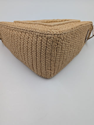 Prada Beige Raffia Crochet Logo Embroidered Triangle Crossbody Pouch, view 4