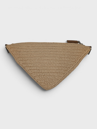 Prada Beige Raffia Crochet Logo Embroidered Triangle Crossbody Pouch, view 2