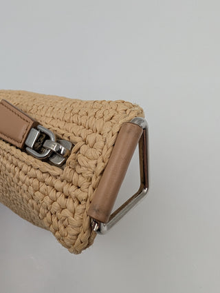 Prada Beige Raffia Crochet Logo Embroidered Triangle Crossbody Pouch, view 6