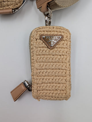 Prada Beige Raffia Crochet Logo Embroidered Triangle Crossbody Pouch, view 11