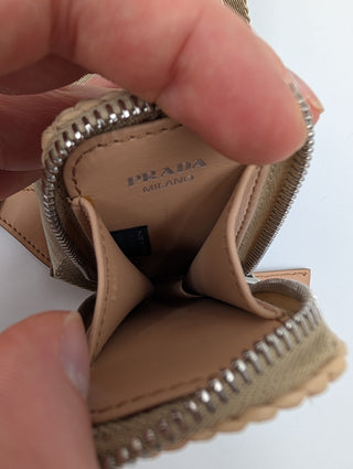 Prada Beige Raffia Crochet Logo Embroidered Triangle Crossbody Pouch, view 12