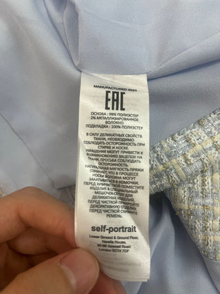 Light Blue Tweed One-Piece Dress With Wide Shoulder Opening