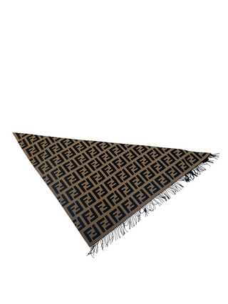 Monogram Logo Cashmere Wool Stole With Fringe