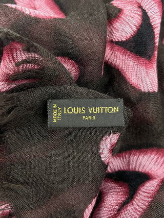 Brown Cashmere Silk Shawl With Pink Overall Print
